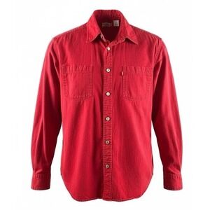LEVIS Denim Shirt Mens Medium Red Button Up Workwear Cotton 2 Pocket